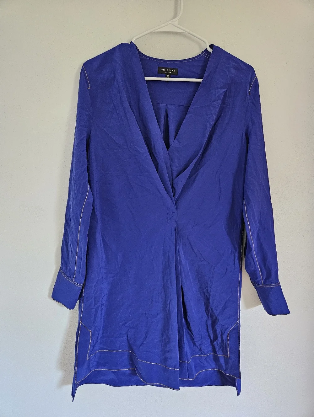 Rag & Bone Shields Silk Mini Dress Tunic In Electric Blue - Picture 2 of 6